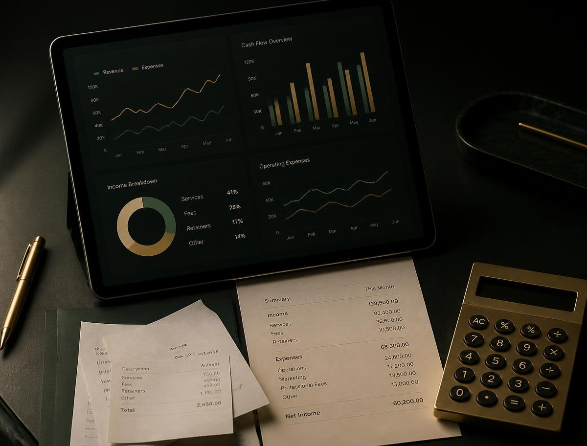 Invoices, revenue figures, statements and an unclear financial dashboard